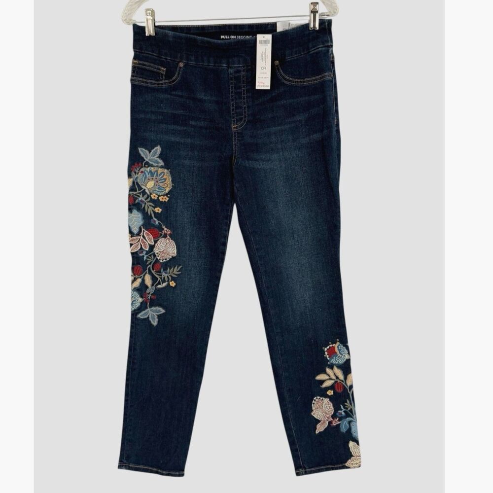 Chico’s Floral Appliqué Pull-On Jegging Jackson Indigo 0R US 4R NWT